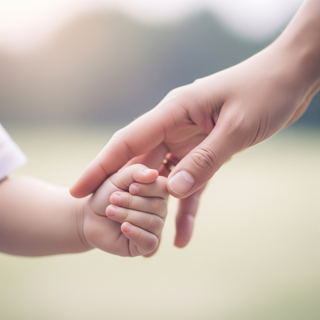 parent's hand reaches out for a small child's hand