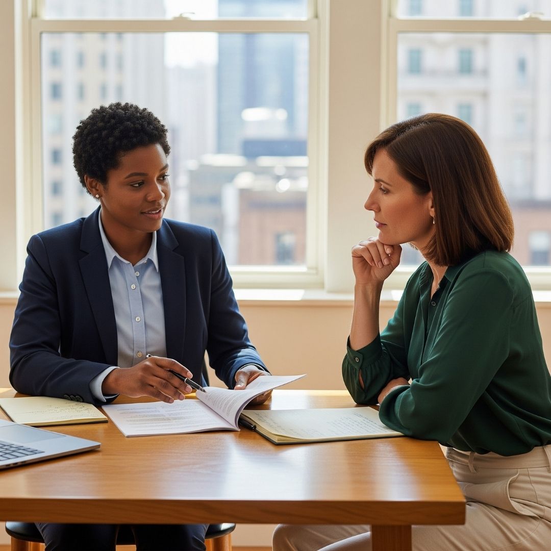 a lawyer meets with woman pursuing a restraining order